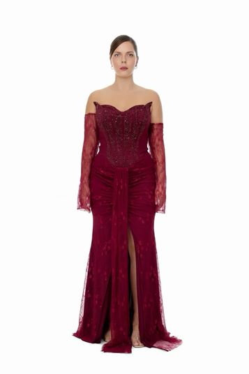 Beaded Lace Plus Size Evening Dress